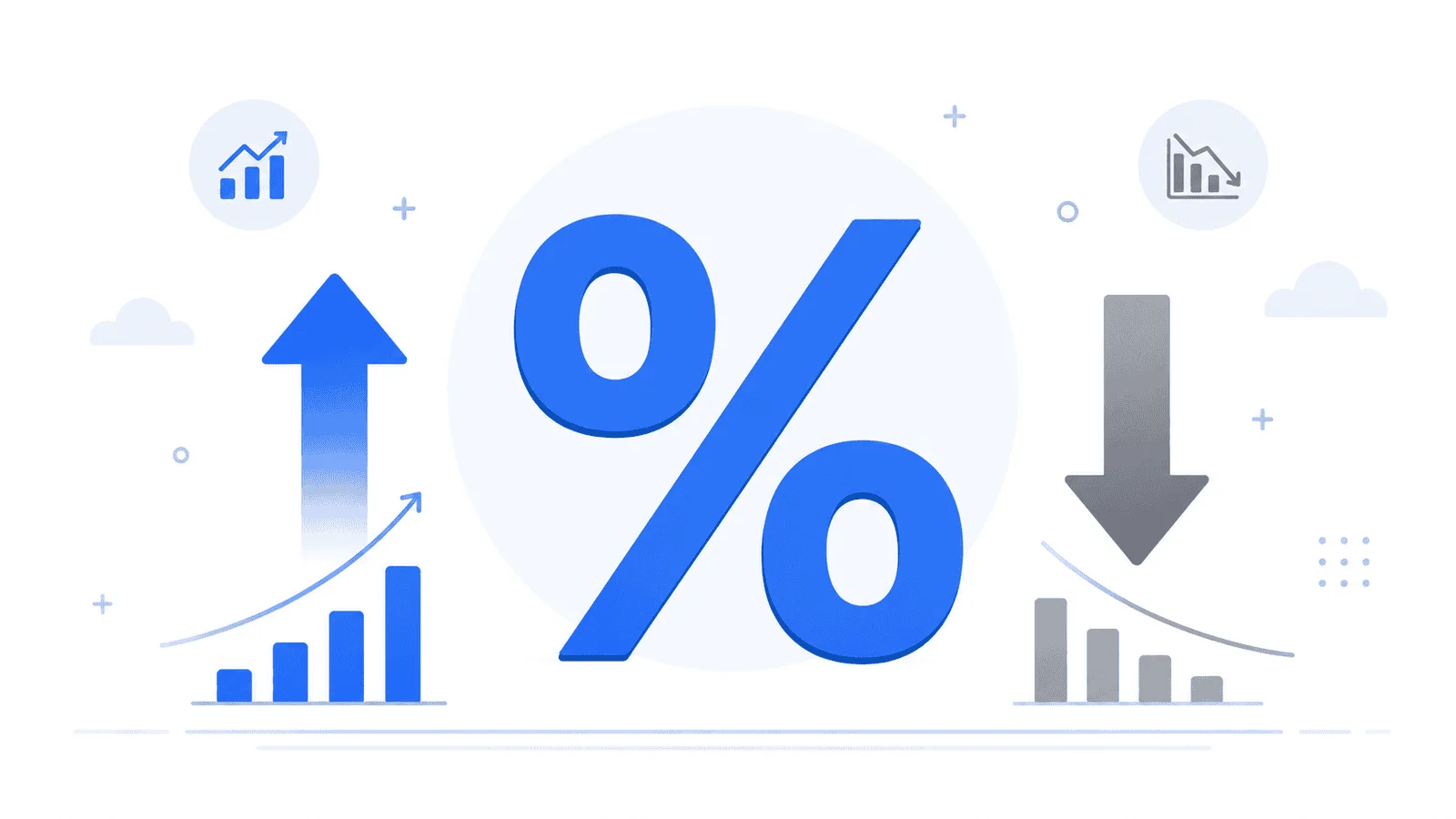 Percentage change concept illustration with increase and decrease arrows